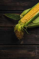 Corn on a dark wood background