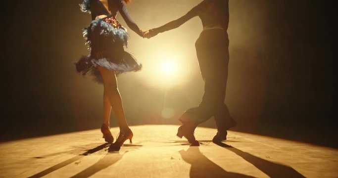 Two little asian ballroom dancers performing some latin dance. Young talented choreographers showing art - childhood dream, childhood memories concept 4k footage
