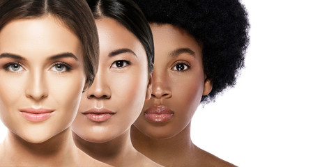 Different ethnicity women - Caucasian, African, Asian.