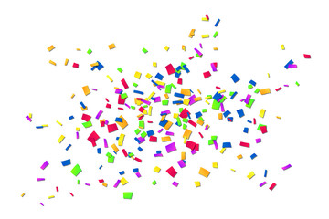 Falling confetti isolated white background. Abstract design element festive party, Christmas holiday, Happy New Year celebration. Bright decoration, paper tinsel. Birthday decor. Vector illustration
