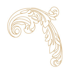 Golden vintage baroque ornament, corner. Retro pattern antique style acanthus.