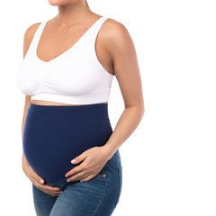 Young pregnant woman wearing maternity jeans