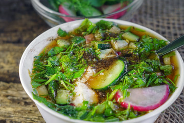 traditional Russian dish, a cold soup okroshka