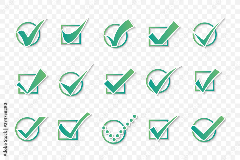 Fototapete Vector confirm icons set. Check marks or ticks in boxes conceptual of confirmation acceptance positive. Check mark in box sign. Check list button