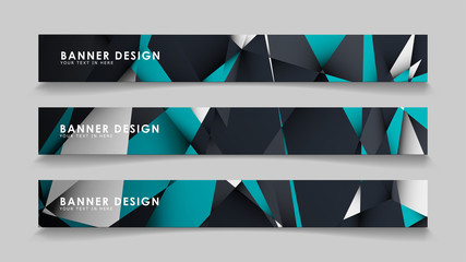 Fototapeta premium Abstract vector banners with geometric backgrounds gradient green black and white