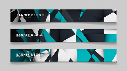 Fototapeta premium Abstract vector banners with geometric backgrounds gradient green black and white