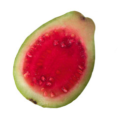 half of red guava isolated on white background