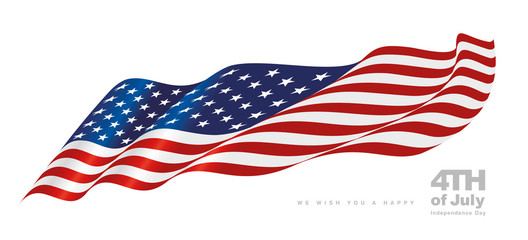 USA waving flag Happy 4th July Independence Day white background banner