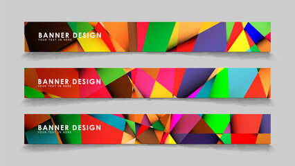 Abstract rectangular vector banners with colorful geometric gradient backgrounds