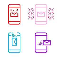A set of four multi-colored message icons on a mobile device. Receive, send, delete and alert. Vector on white background