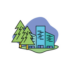 Isolated city and pine trees design