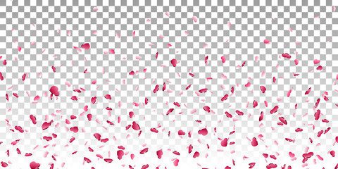 Fototapeta na wymiar Heart falling confetti isolated white transparent background. Red fall hearts. Valentine day decoration. Love element design, hearts-shape confetti wedding card, romantic holiday. Vector illustration