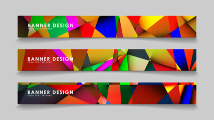 Abstract rectangular vector banners with colorful geometric gradient backgrounds