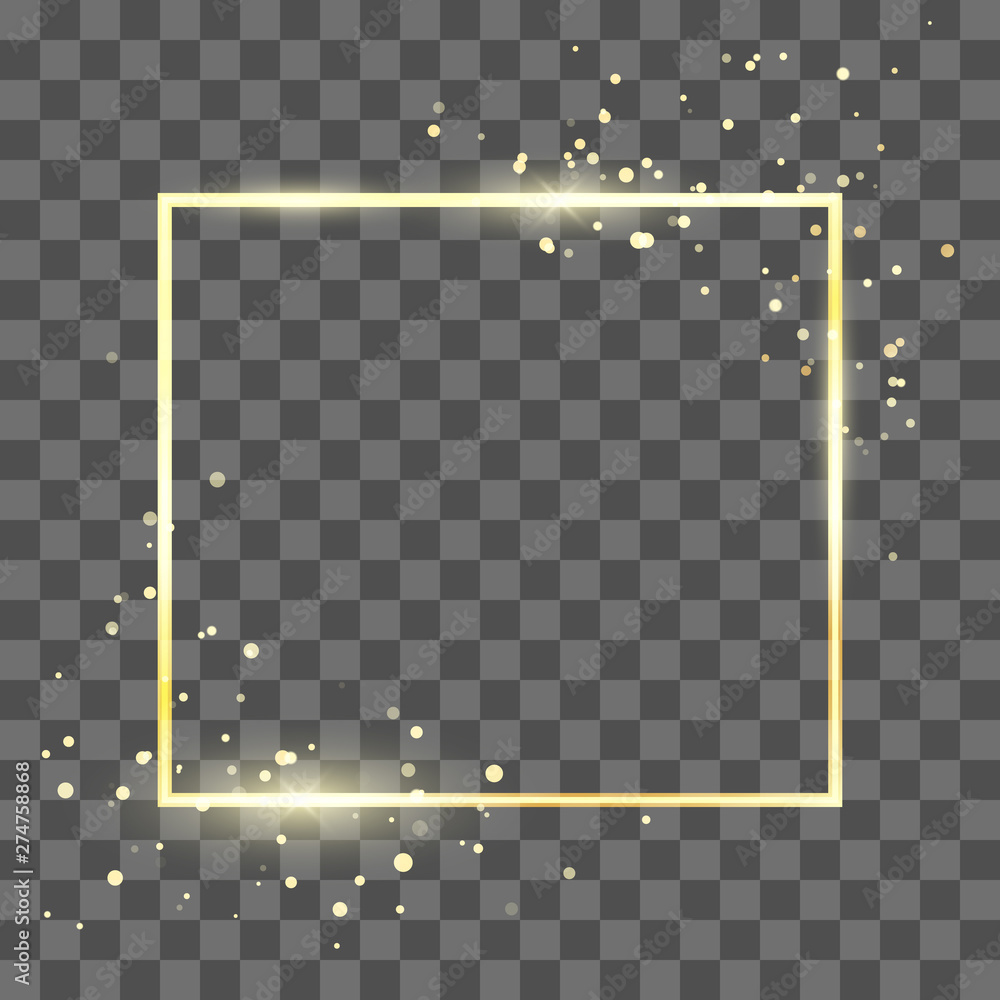 Poster golden frame template with glitter effect for banner and poster. gold square shape border. vector il
