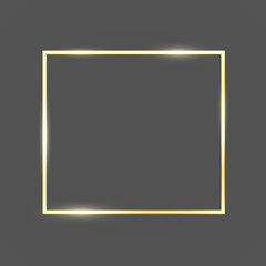 Golden frame template with glitter effect for banner, poster or postcard. Gold frame with space for text. Vector illustration