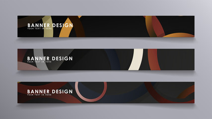 Rectangular vector banners against the background of stacked rings. composition of stone and brick colors