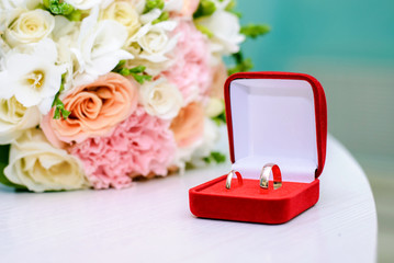 Wedding rings in a red box
