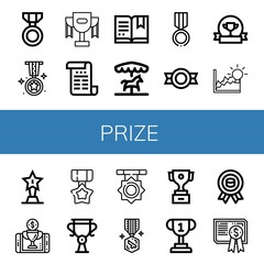 Set of prize icons such as Medal, Trophy, Certificate, Merry go round, Award, Achievement, Reward , prize