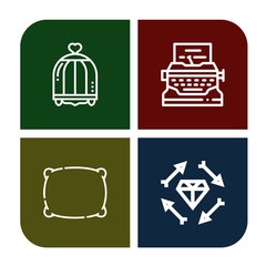 Set of feather icons such as Bird cage, Typewriter, Pillow, Boho , feather