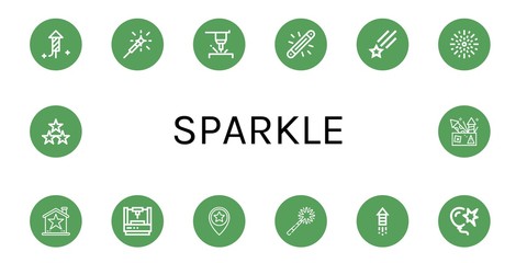Set of sparkle icons such as Fireworks, Sparkler, Laser, Glow, Shooting star, Star, Firework, Burst, Stars , sparkle