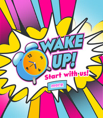 Alarm Clock Ringing on Colorful Half Tone Dotted Background