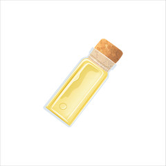 Yellow Oil empty phial with cork, tranparent icy-white vial, scent bottle, medicine bottle, jar.