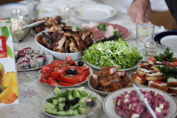 grilled meat and vegetables