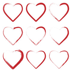 set of hearts made with grunge brush