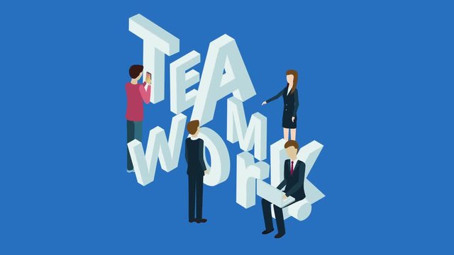 Team work concept 3d isometric cartoon 4K video with alpha.