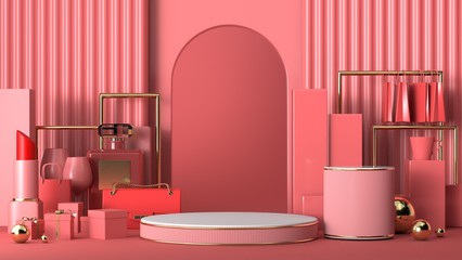 3d render image of pink Geometric background mock up or element.Minimal Geometric background.