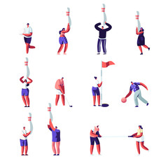 Golf, Bowling Male and Female Characters Set. Men and Women in Sportswear Uniform with Sports Game Equipment, Sport Recreation, Competition, Leisure, Active Lifestyle. Cartoon Flat Vector Illustration