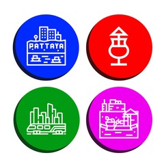 Fototapeta premium Set of thai icons such as Pattaya, Mai thai, Skytrain, Floating market , thai