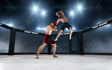 MMA fighters on ring. Fighting Championship.