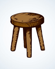 Wooden round stool. Vector drawing