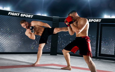 MMA fighters on ring. Fighting Championship.