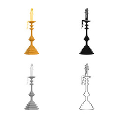 Isolated object of candle and candlestick sign. Set of candle and lit vector icon for stock.