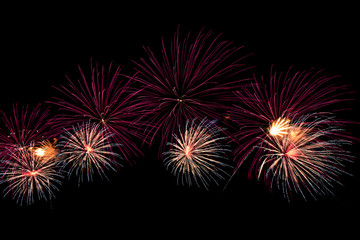 Fototapeta na wymiar abstract beautiful firework celebration rows on black background