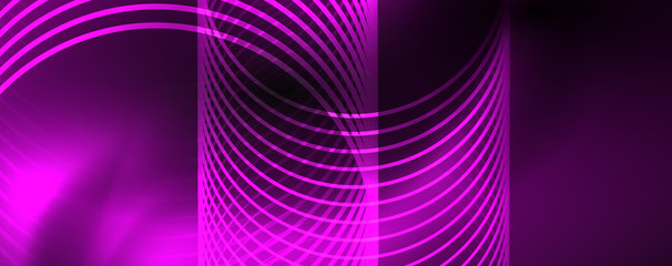 Fototapeta premium Dark abstract background with bright color neon lights and lines. Glowing background