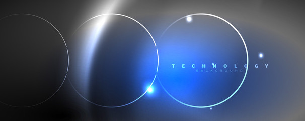 Shiny neon lights, dark abstract background with blurred magic neon light curved lines