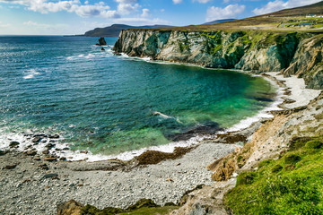 Dramatic destination- Ireland wild ruged beautiful coast without any people in a sunny day