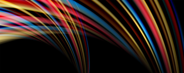 Fluid color swirls on black. Modern background with trendy design