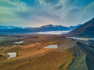 Fototapeta premium aerial drone image of The beautiful Skaftafell glacier deep in the mountains of Iceland