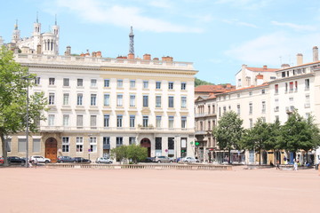 Bellecour place, a large square in the centre of Lyon, the third-largest city and second-largest urban area of France