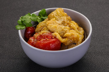 Caucasian cuisine - baked eggplant and tomato
