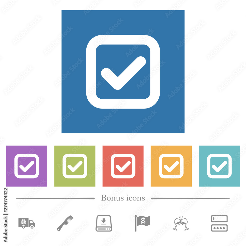 Poster checkbox flat white icons in square backgrounds