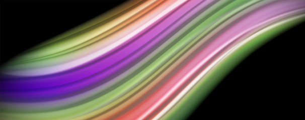 Fluid liquid color wave lines, glowing colorful light effect, abstract composition template. Geometric technology abstract pattern. Movement concept