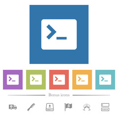 Command terminal flat white icons in square backgrounds