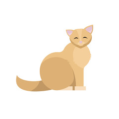 Sitting cute cat. Smiling Biege kitty flat cartoon vector illustraton isolated on white background