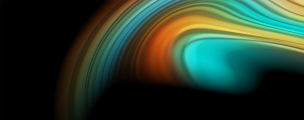 Abstract wave lines fluid rainbow style color stripes on black background. Artistic illustration for presentation, app wallpaper, banner or poster