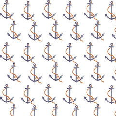 White pattern with lots of anchors from various ships, boats and yachts. Watercolor hand drawn pattern